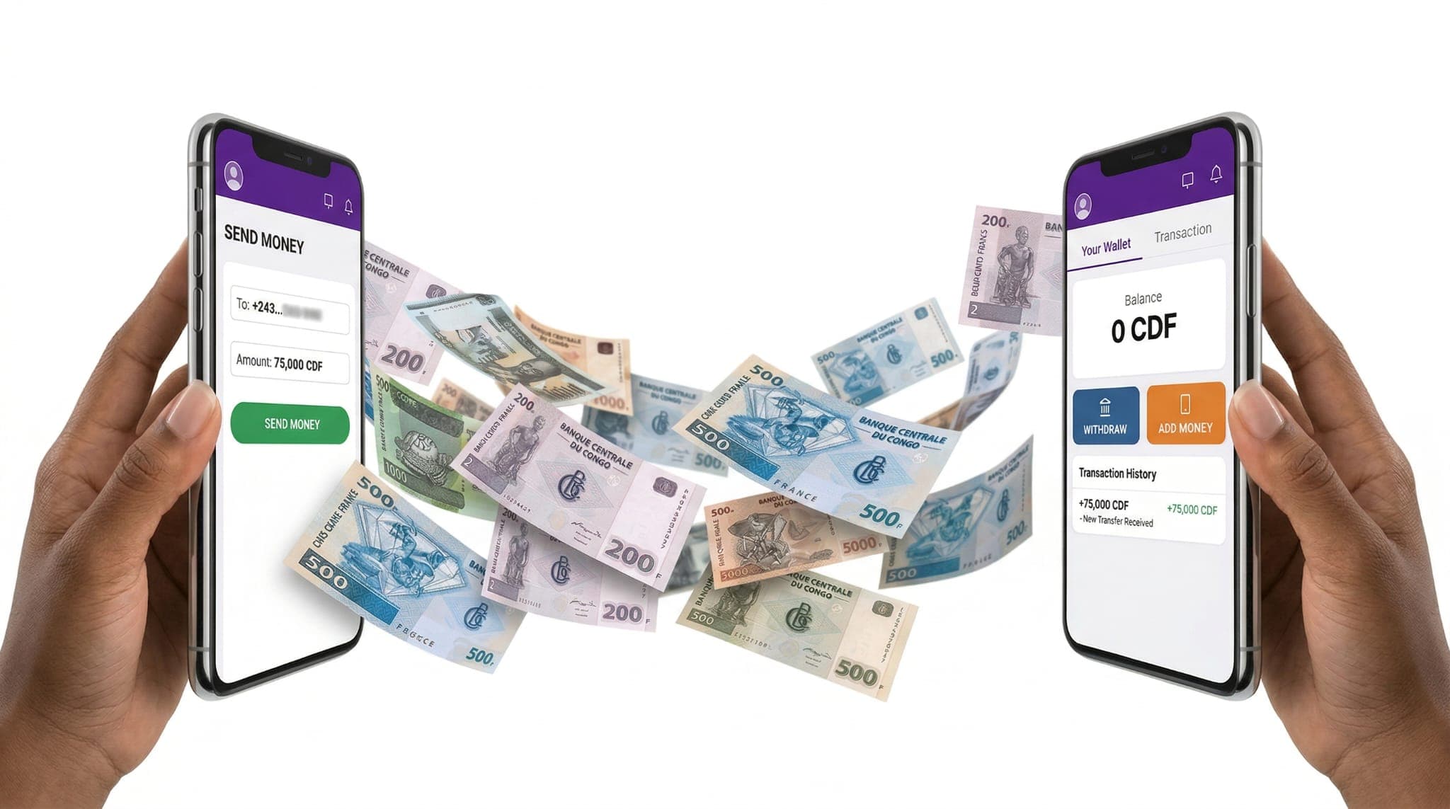 Transfert d'argent en CDF entre deux téléphones